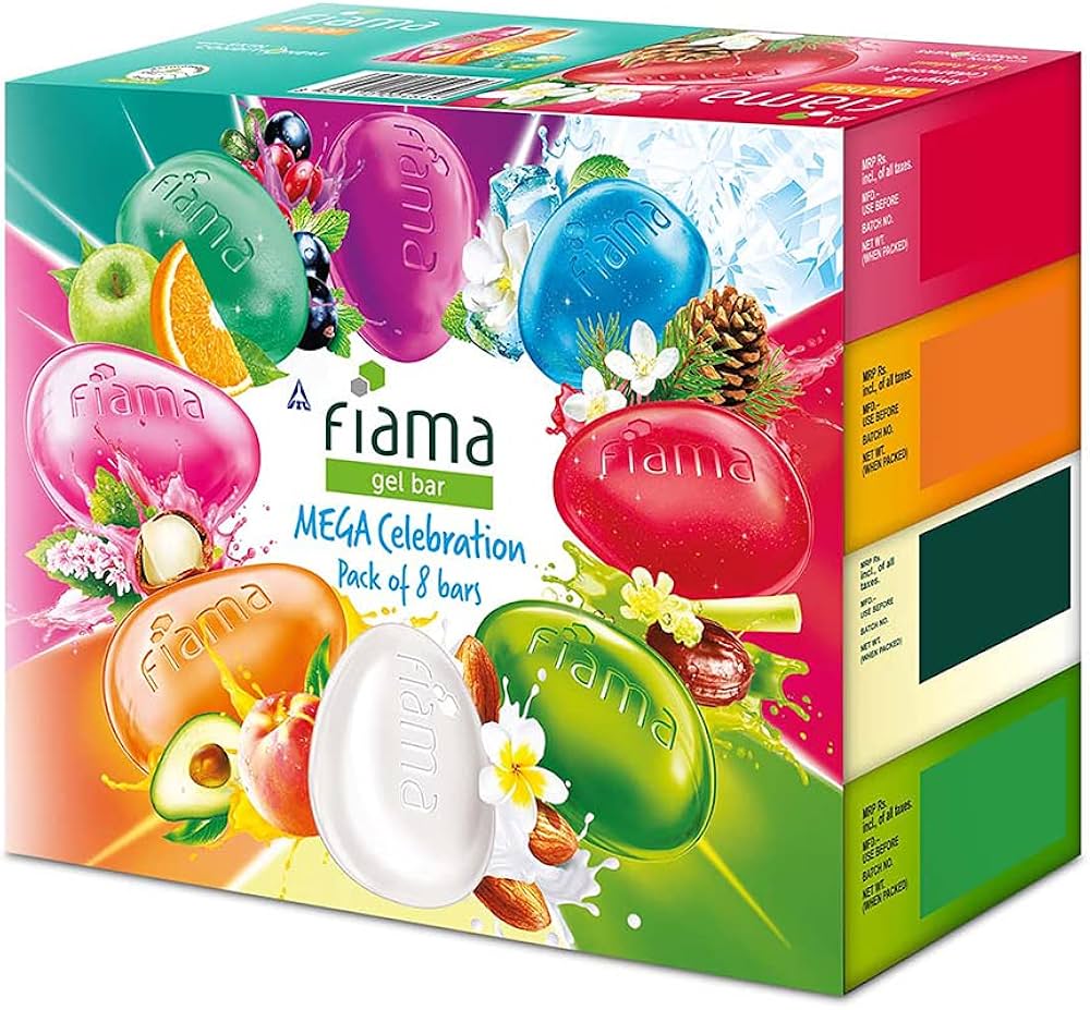 Fiama Gel Bathing Bar - Mega Celebration Pack, Assorted Fragrances, 1 kg (8 pcs x 125 g each)