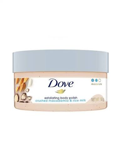 Dove Body wash Exfoliating Body Polish With Crushed Macadamia & Rice Milk - Moderate, 298 g