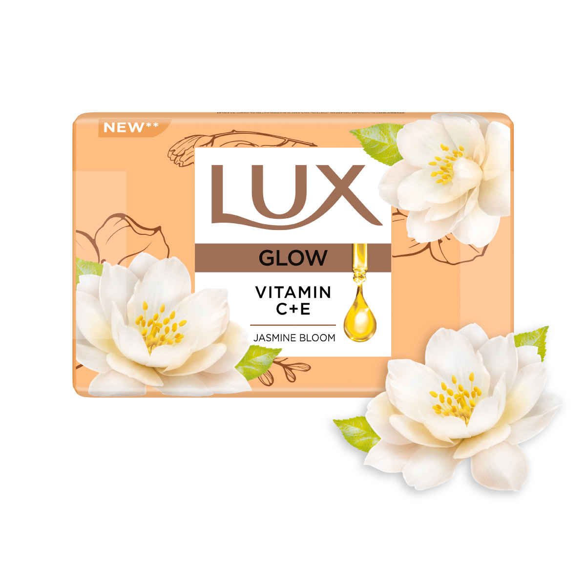 Lux Glow Jasmine Bloom Bathing Soap Bar With Vitamin C & E, 750 g (4x150g + 150 g Free)