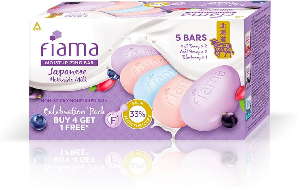 Fiama Japanese Hokkaido Milk & Berries Moisturizing Soap Bars, 625 g (Pack of 5) (Buy 4 Get 1 Free)