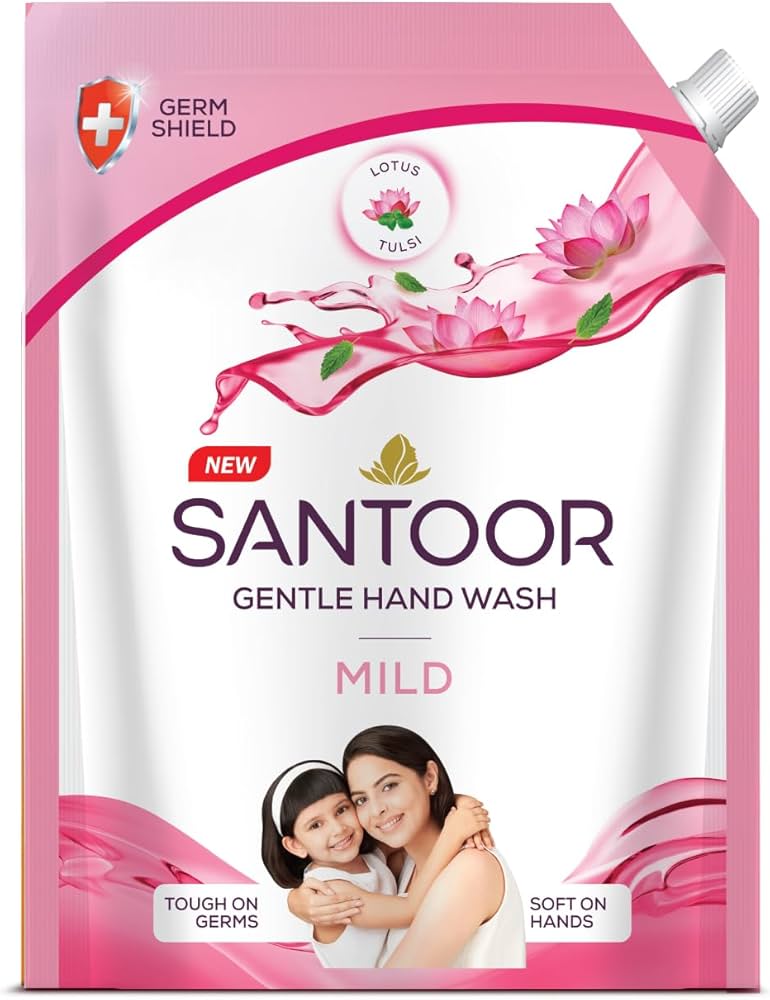 Santoor Mild Gentle Hand Wash - With Goodness of Lotus & Tulsi, 1200 ml
