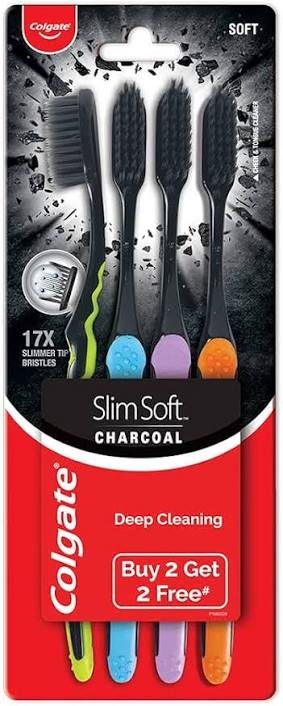 Colgate Slim Soft Charcoal Toothbrush, 4 pcs (Buy 2 Get 2 Free)