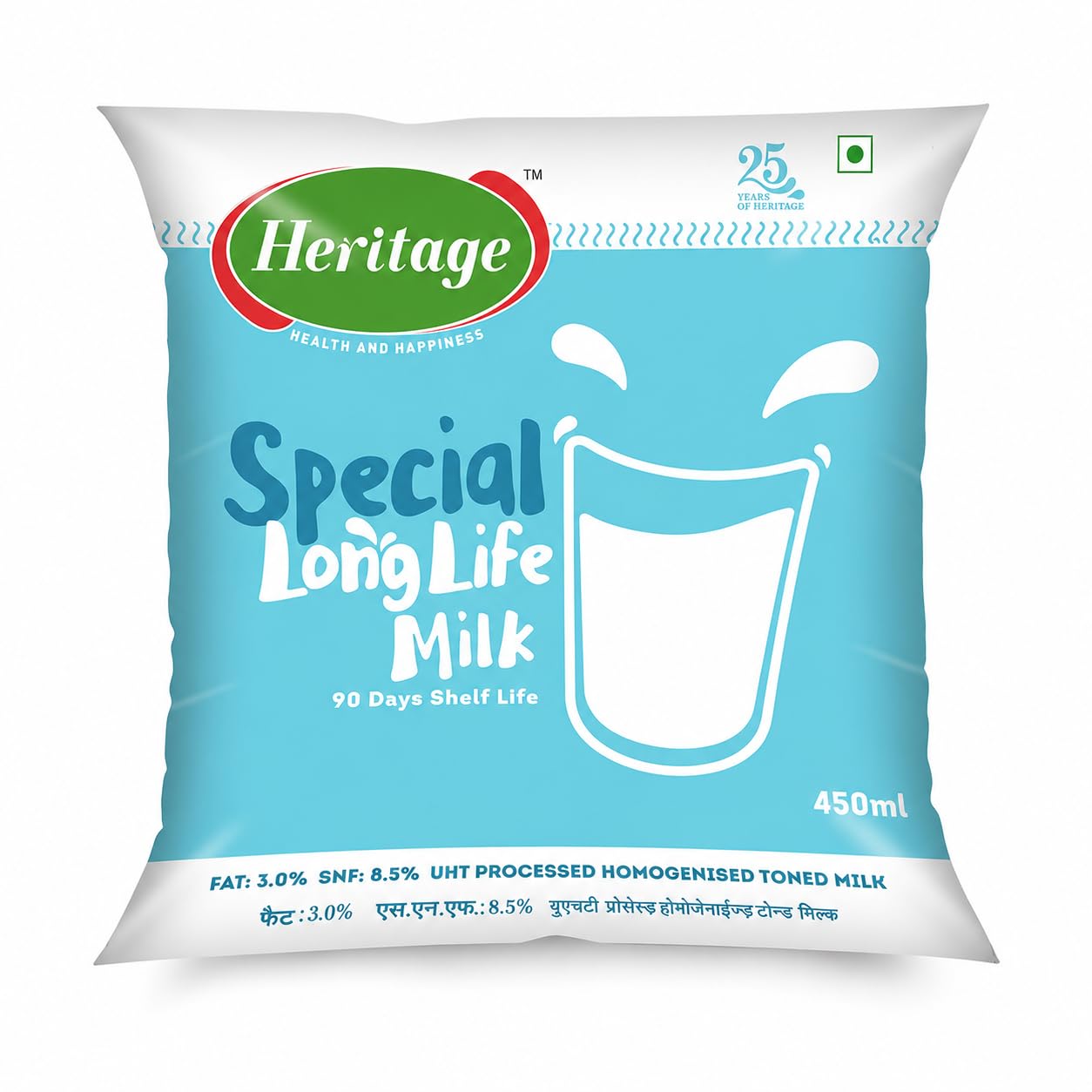 Heritage Special UHT Processed Homogenised Toned Milk, 450 ml Pouch