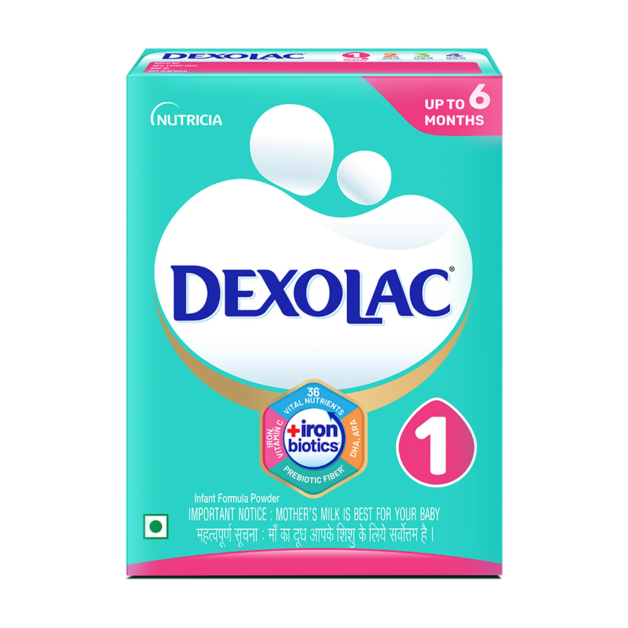 Dexolac Stage 1 Infant Formula - 0-6 Months, Iron Biotics & DHA, 400 g Bag In Box