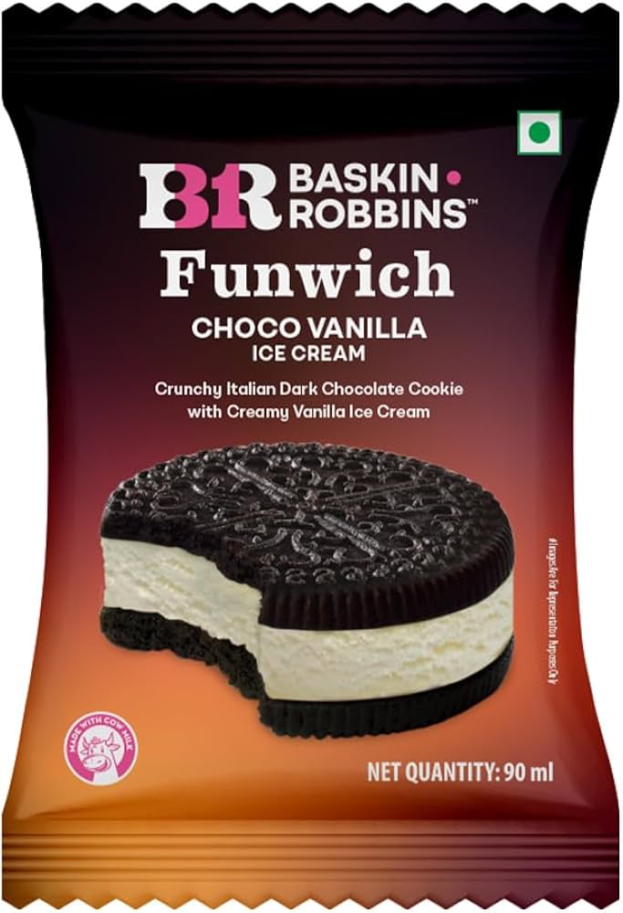 Baskin Robbins Funwich Dark Chocolate Cookie With Vanilla Ice Cream